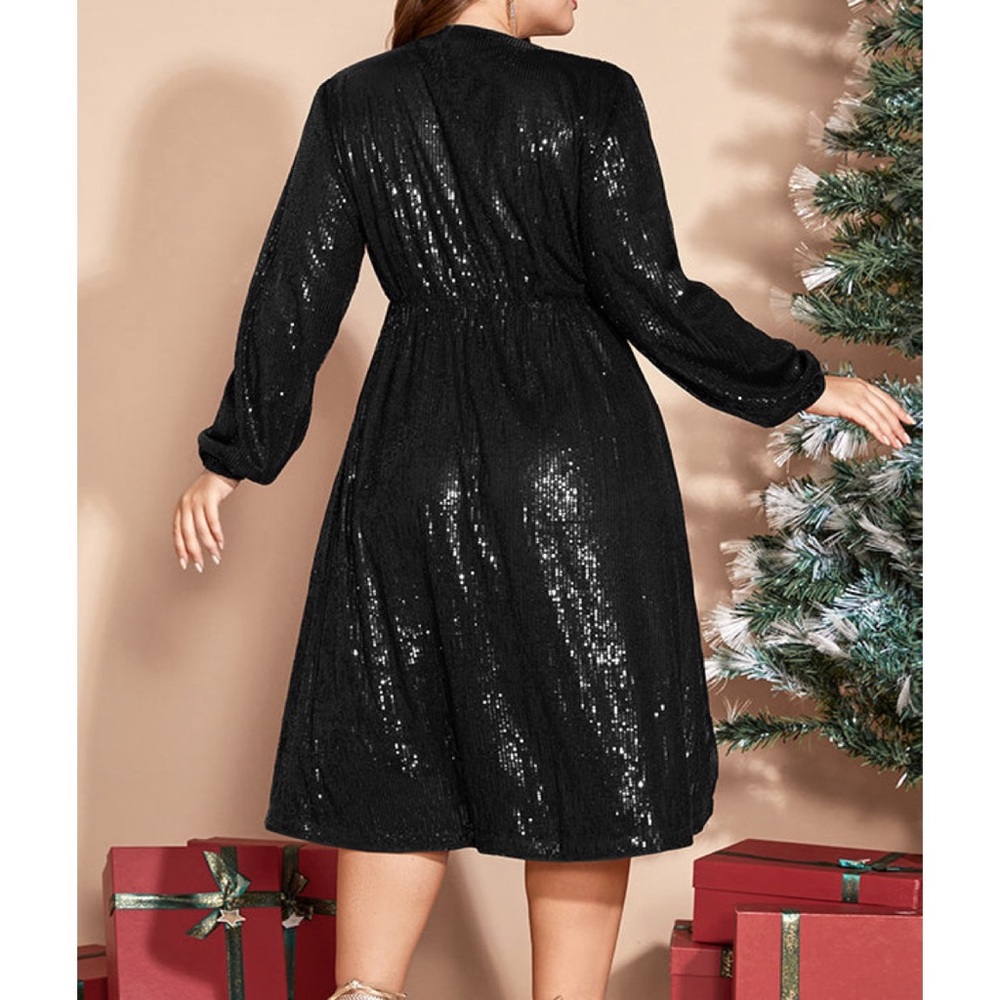 Bloomchic Black Solid Pocket Lantern Sleeve Wrap … - image 2